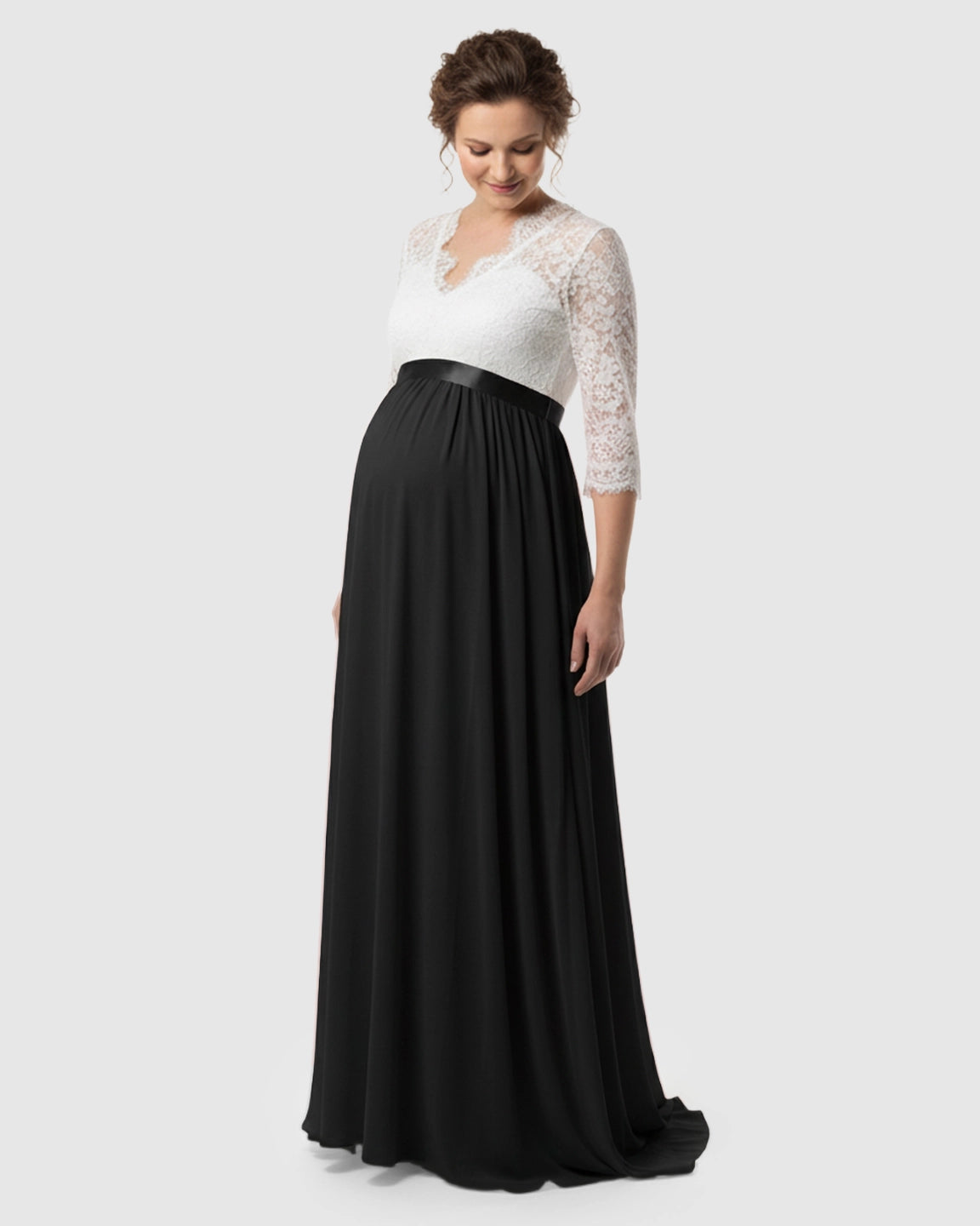 V-Back Bow Two-Tone Formal Maternity Gown