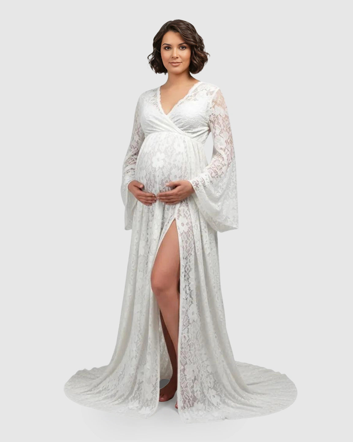 Long Bell Sleeve See Through Maternity Gown