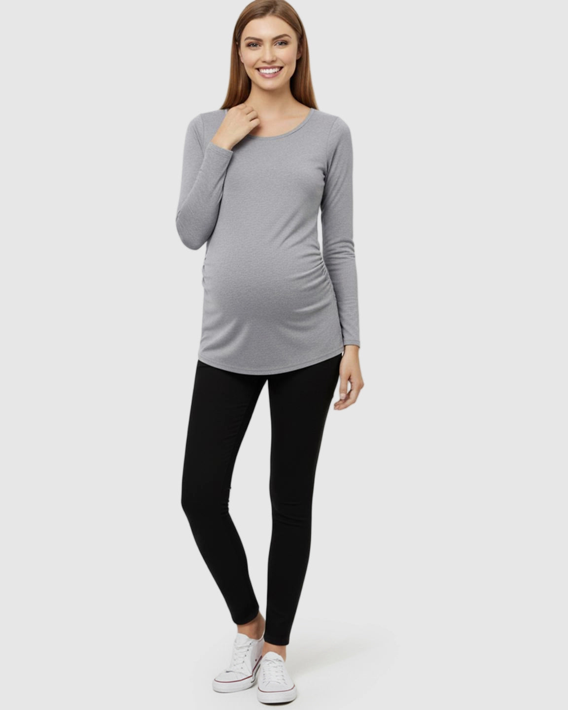 Side-Ruched Slim Fit Long Sleeve Maternity Top