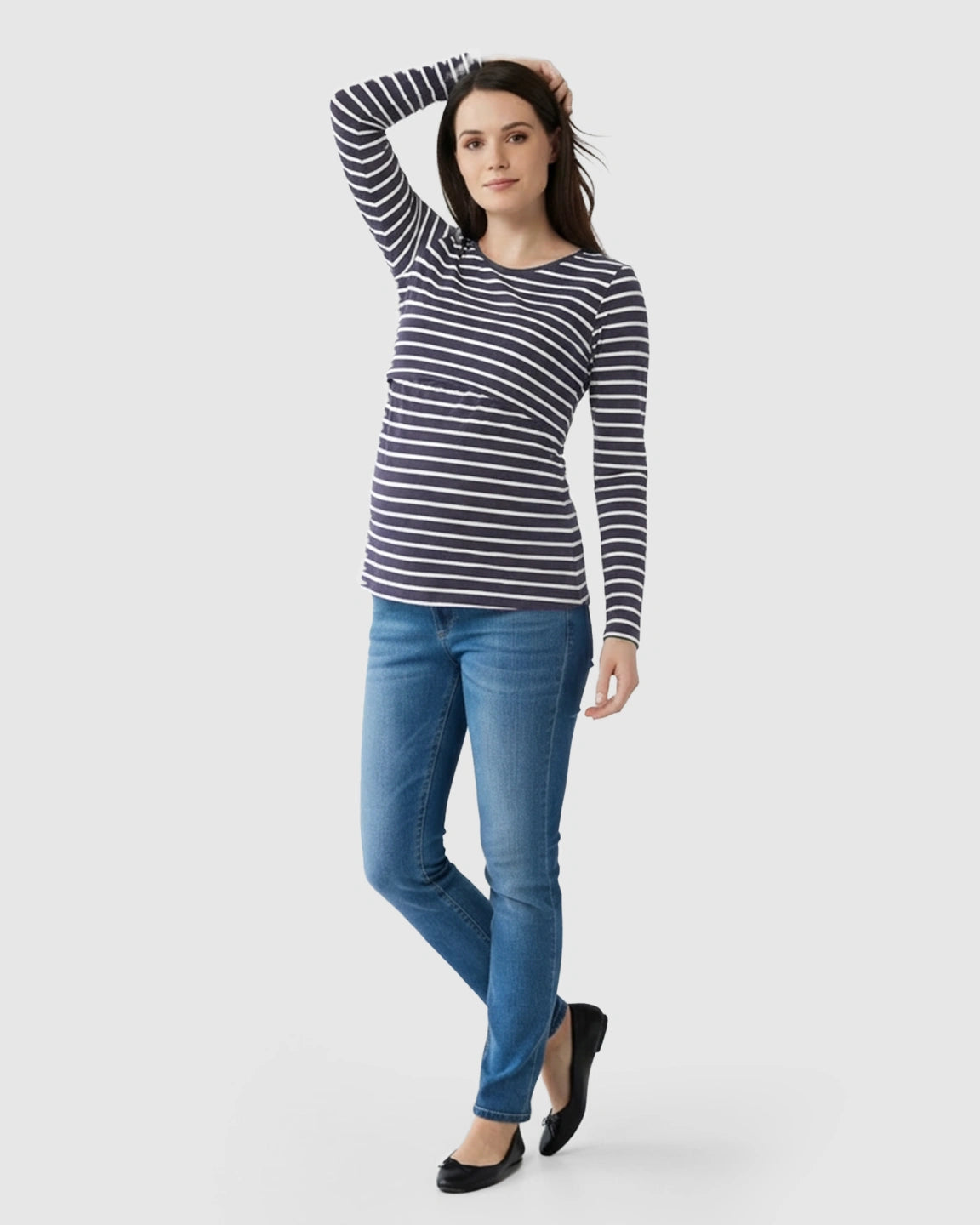 Long-Sleeve Striped Print Maternity & Nursing Top