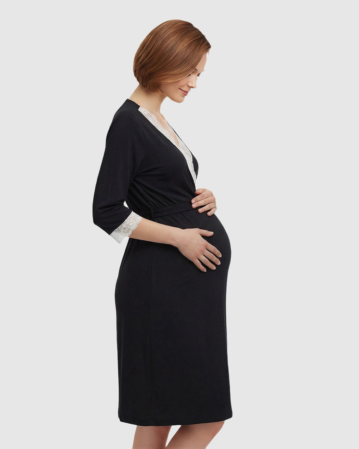 Lace Trim Wrap Maternity Robe