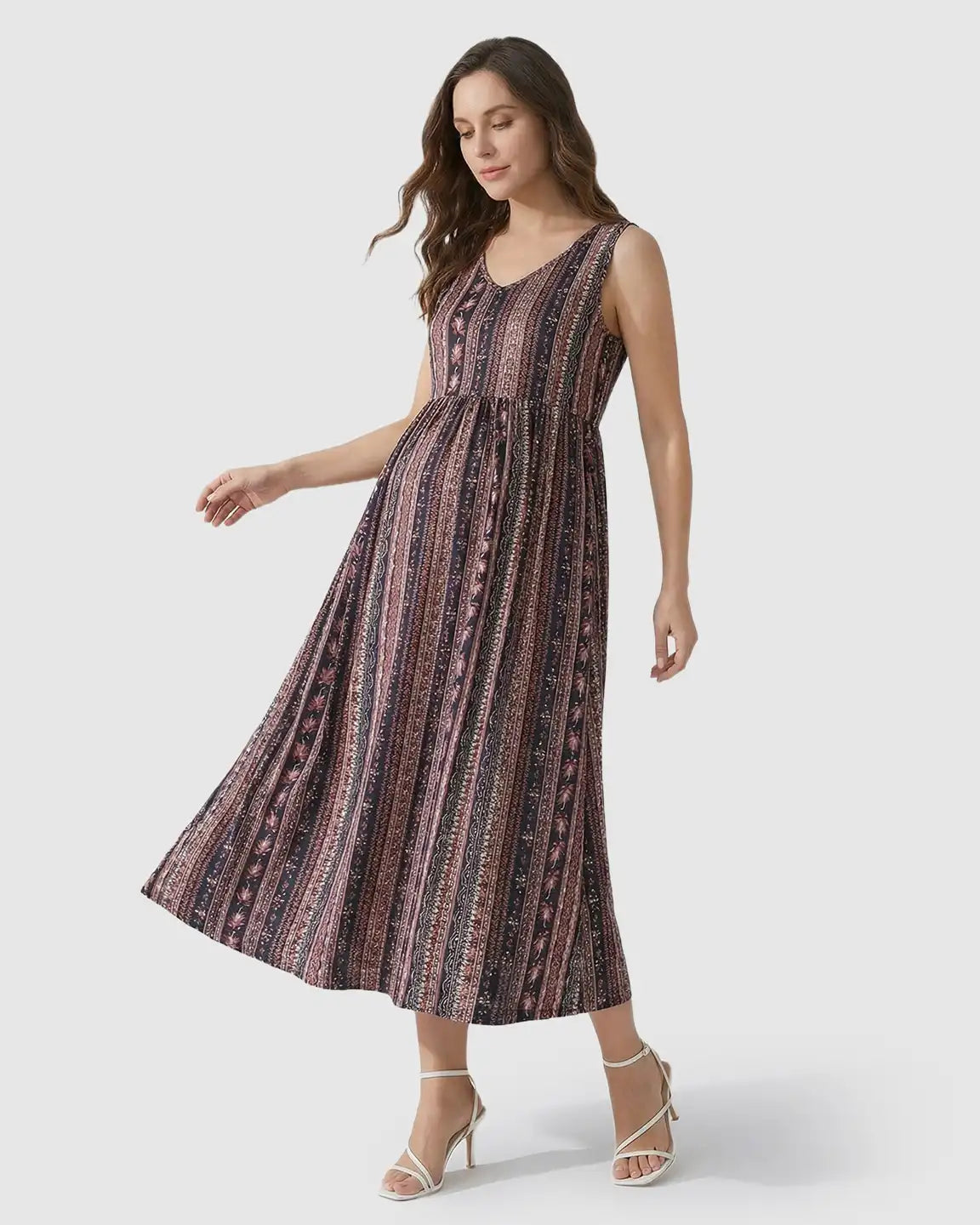 Sleeveless A-line Maternity Midi Dress