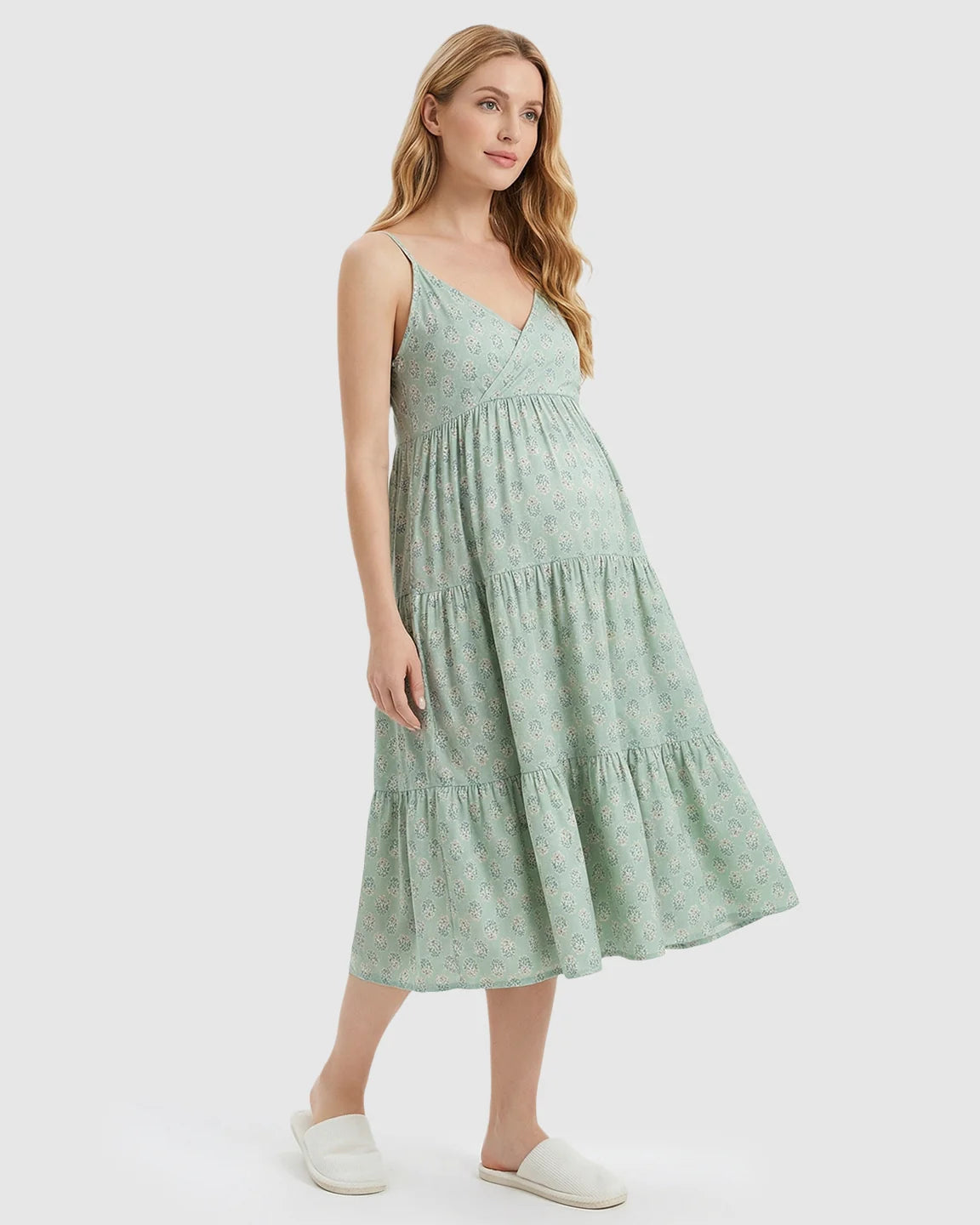 V-Neck Floral Loose Fit Maternity Nightdress