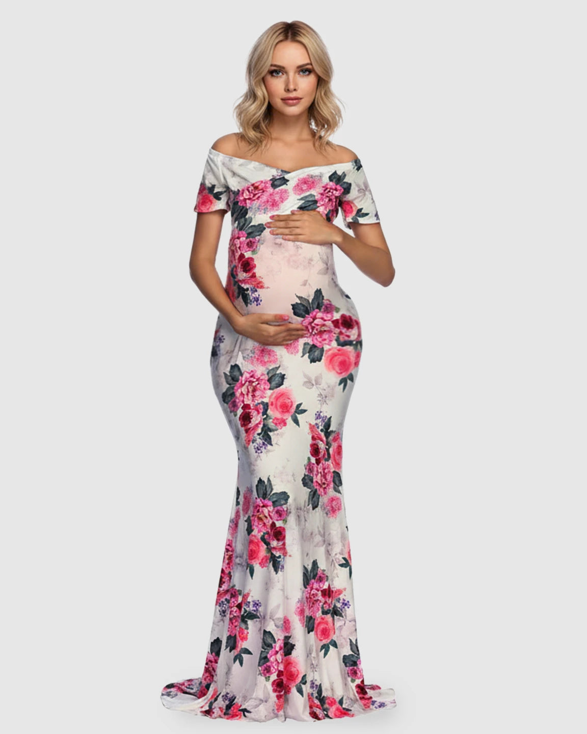 Cross V-neck Floral Print Maternity Maxi Dress