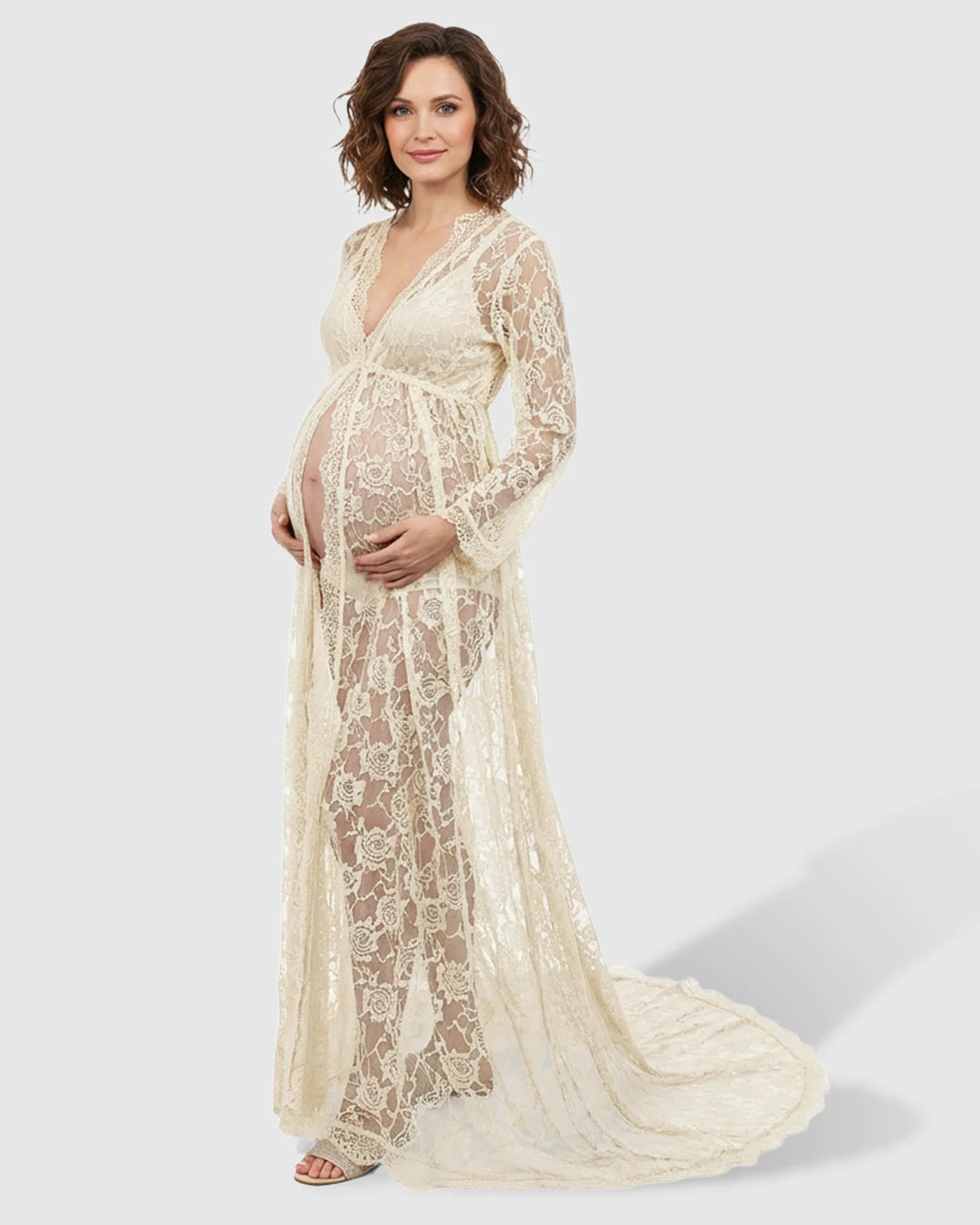 Floral Lace Romantic Maternity Photoshoot Maxi Dress