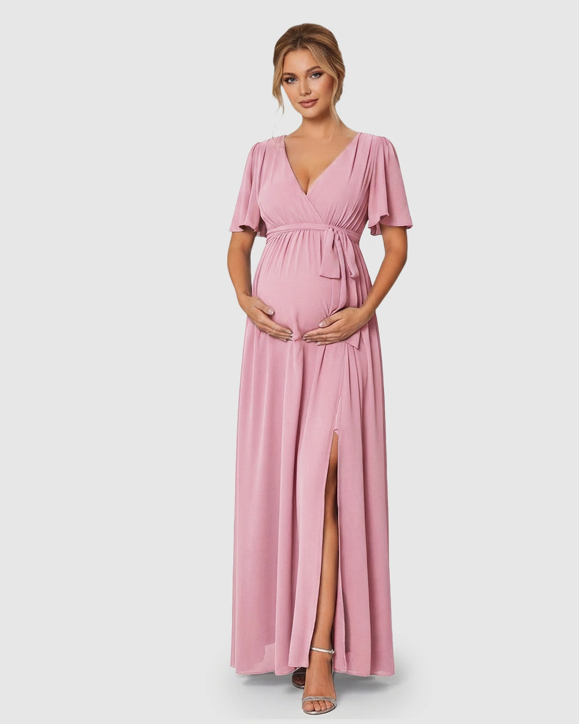 V-Neck A-line Maternity Maxi Dress