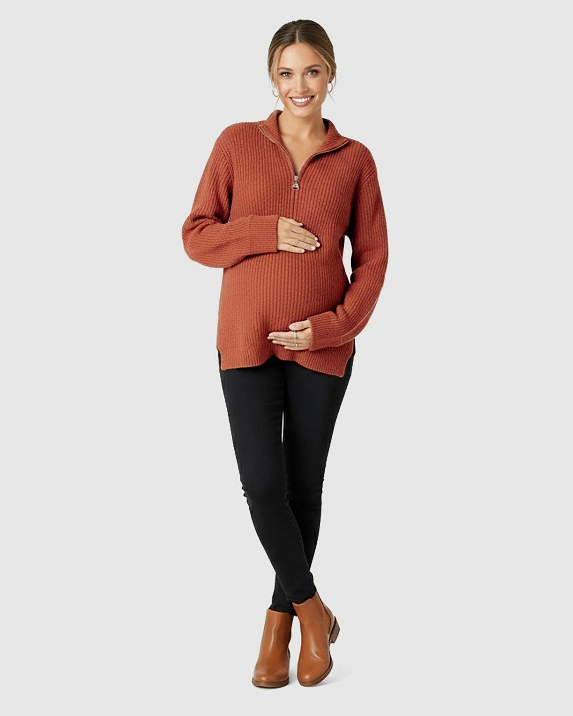 Ribbed Knit Half-Zip Maternity Sweater