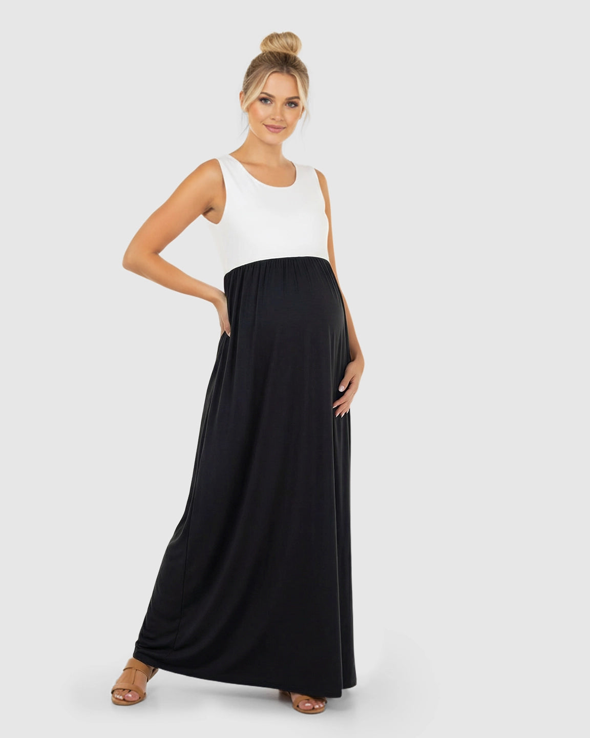 Colorblock High-Waisted Maternity Maxi Dress