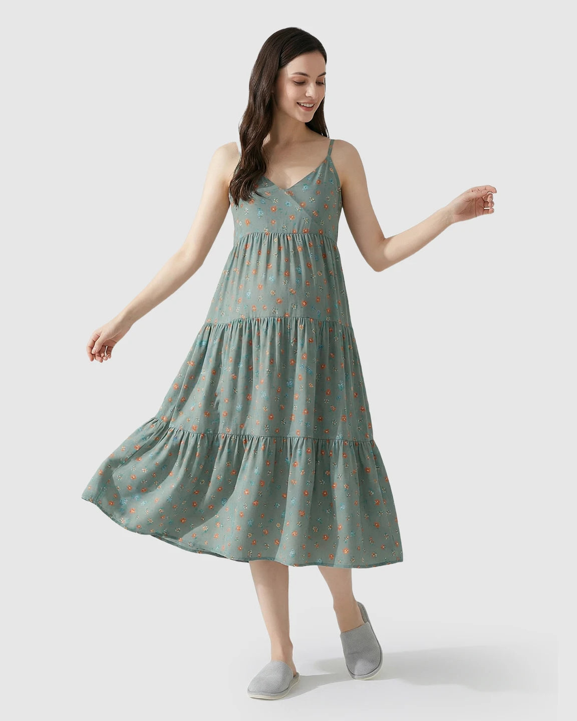 Spaghetti Strap Floral Print Maternity Nightgown