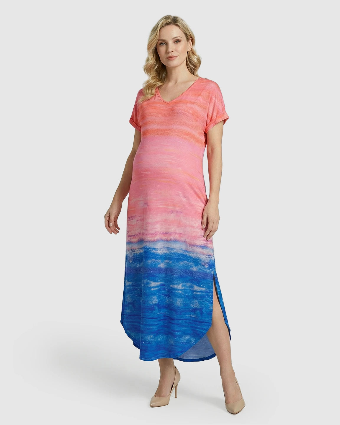 Side-Slits Ombre Color Maternity Maxi Dress