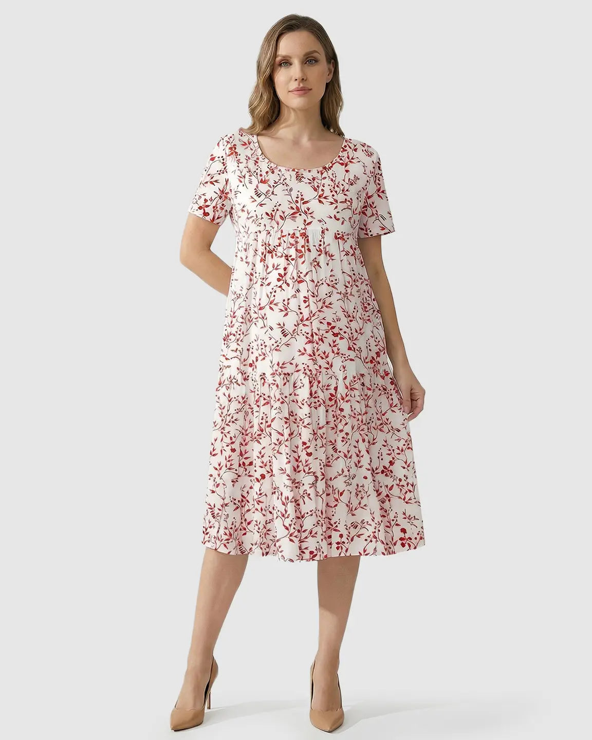 Empire Waist Tiered Maternity Midi Dress