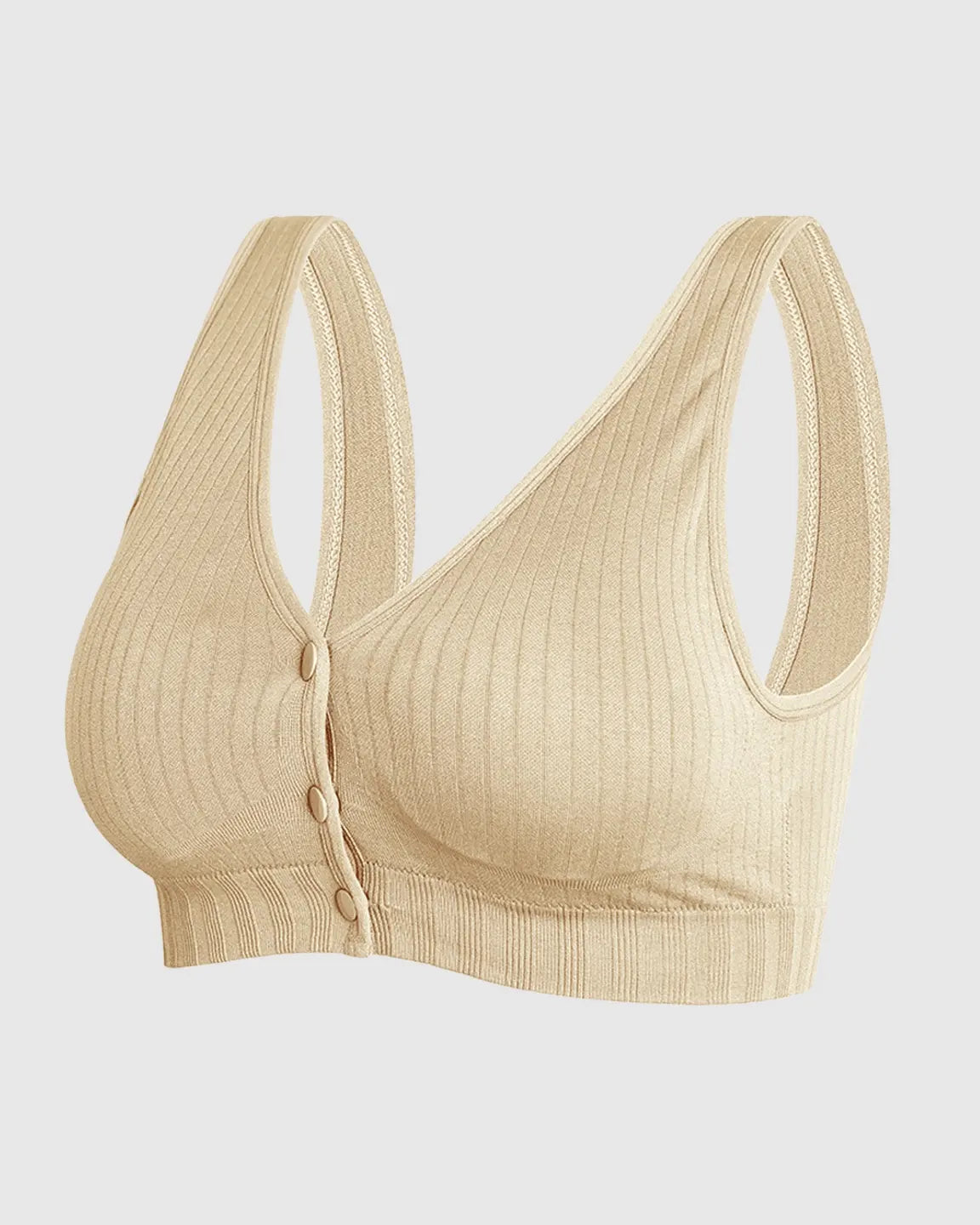 Front-Button Ribbed Wireless Nursing Bra