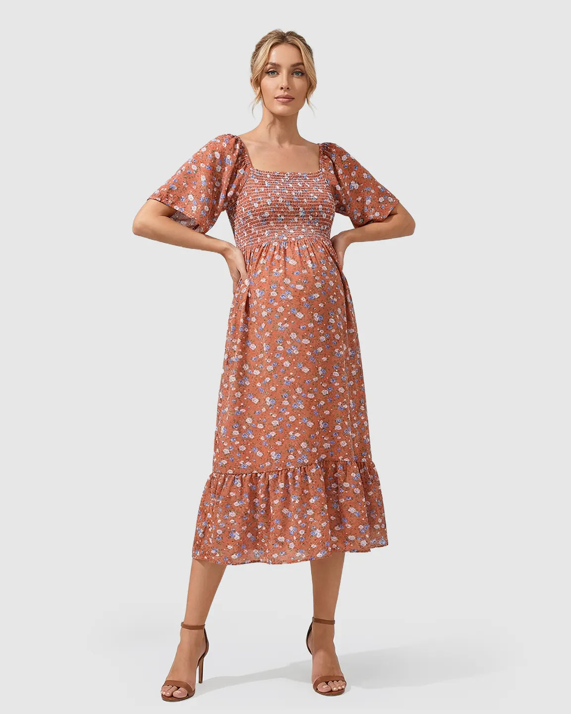 Smocked Ruffled Hem Maternity Summer Dress