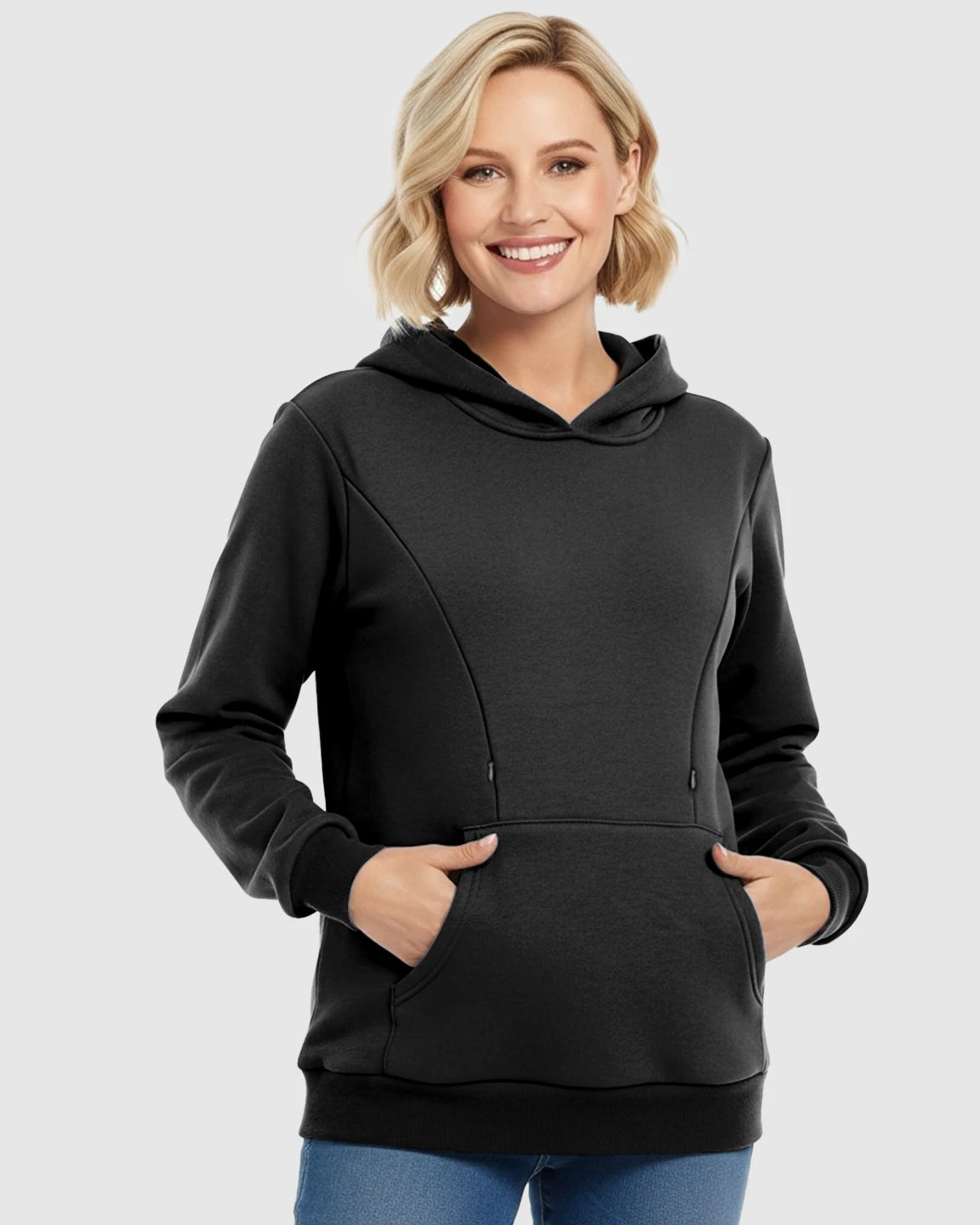 Long-sleeve Kangaroo Pocket Maternity Hoodie