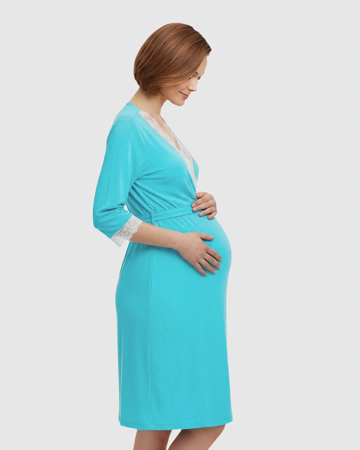 Lace Trim Wrap Maternity Robe