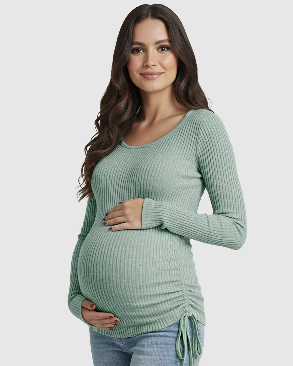 Adjustable Side Drawstrings Ribbed Maternity Top
