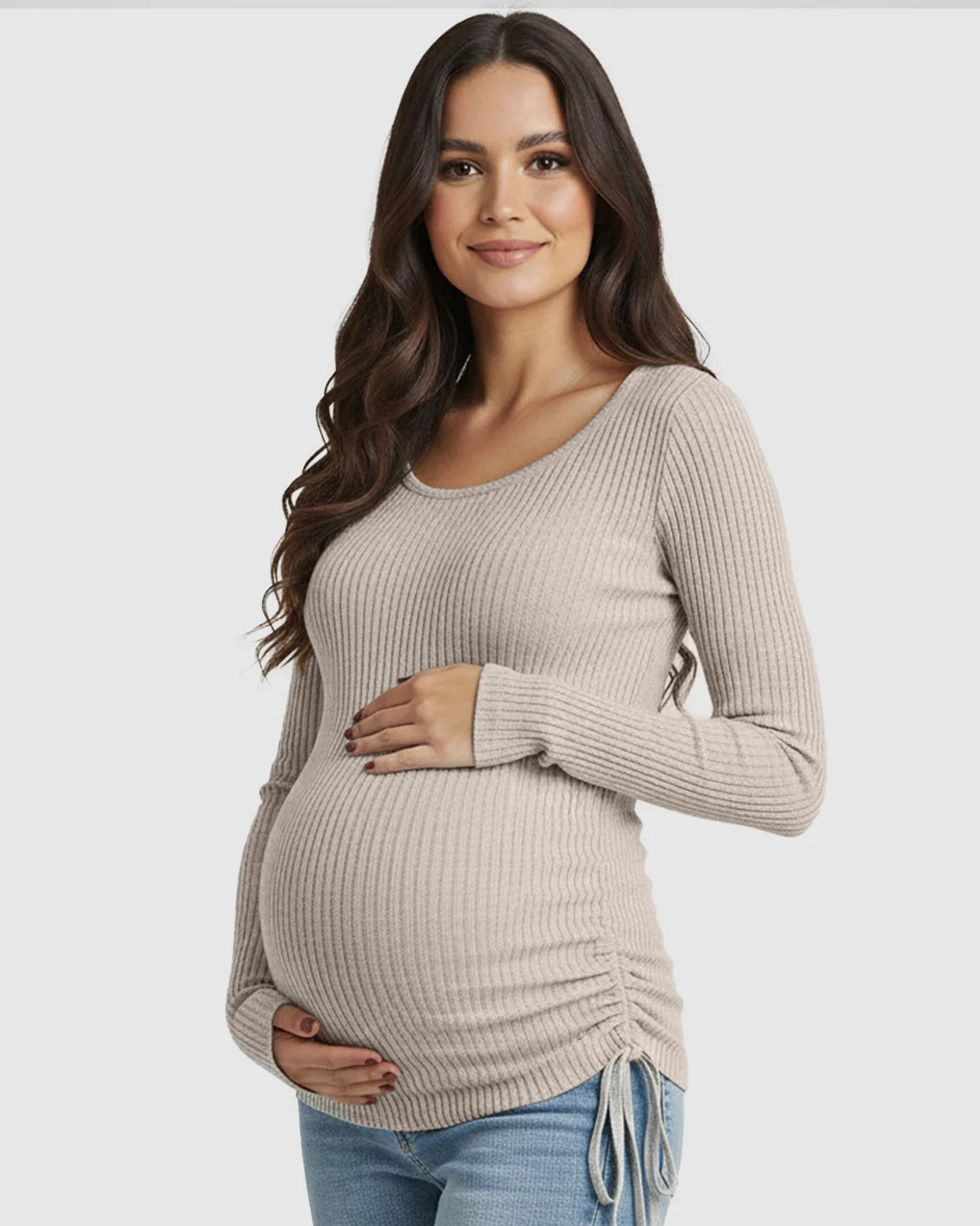 Adjustable Side Drawstrings Ribbed Maternity Top