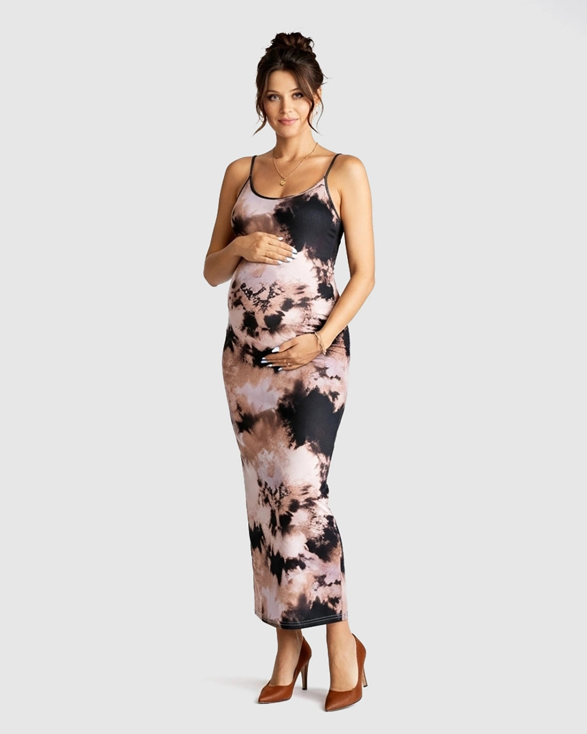 Thin Strapped Tie-Dye Pattern Bodycon Maternity Maxi Dress