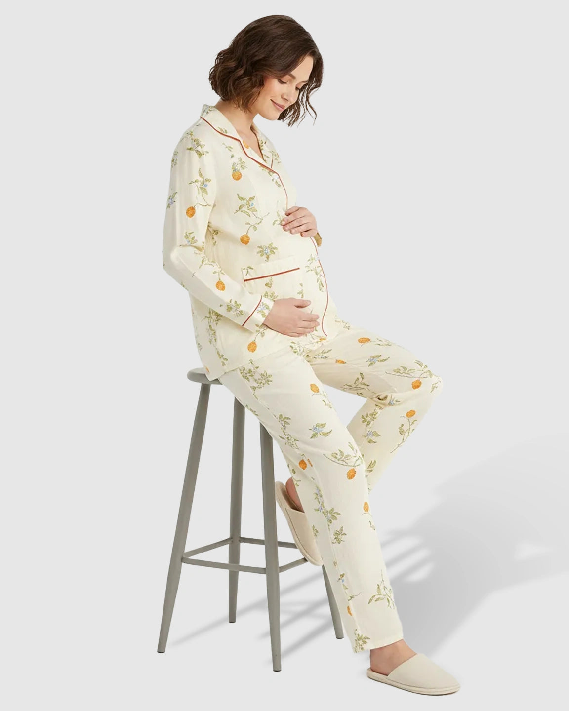 Button Front Pomegranate Print Maternity Sleepwear Set