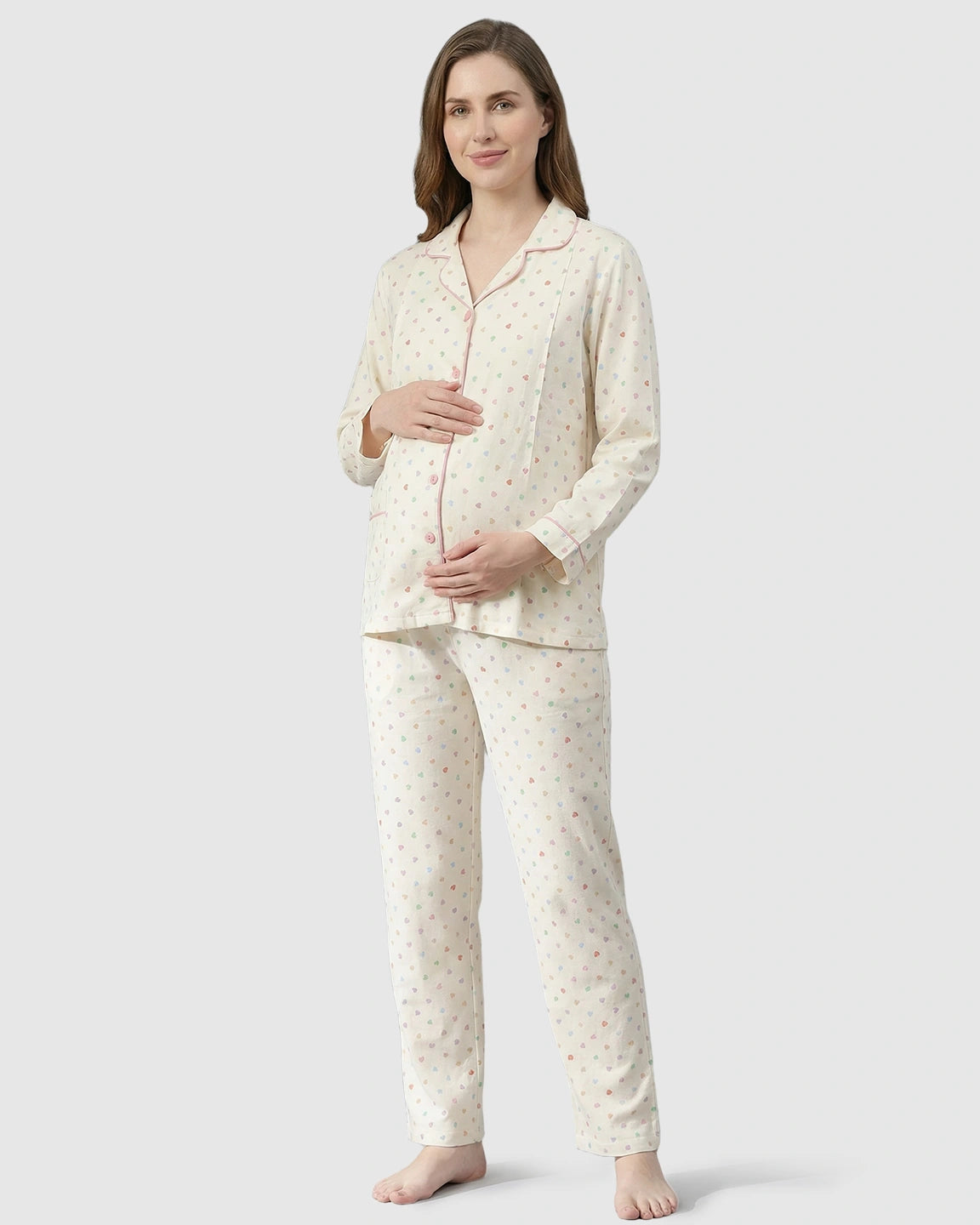 Floral Collared Cotton Gauze Nursing Pajama Set
