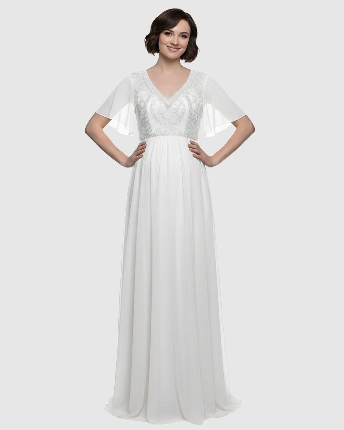 Embroidered Bodice Long Train Maternity Photoshoot Gown