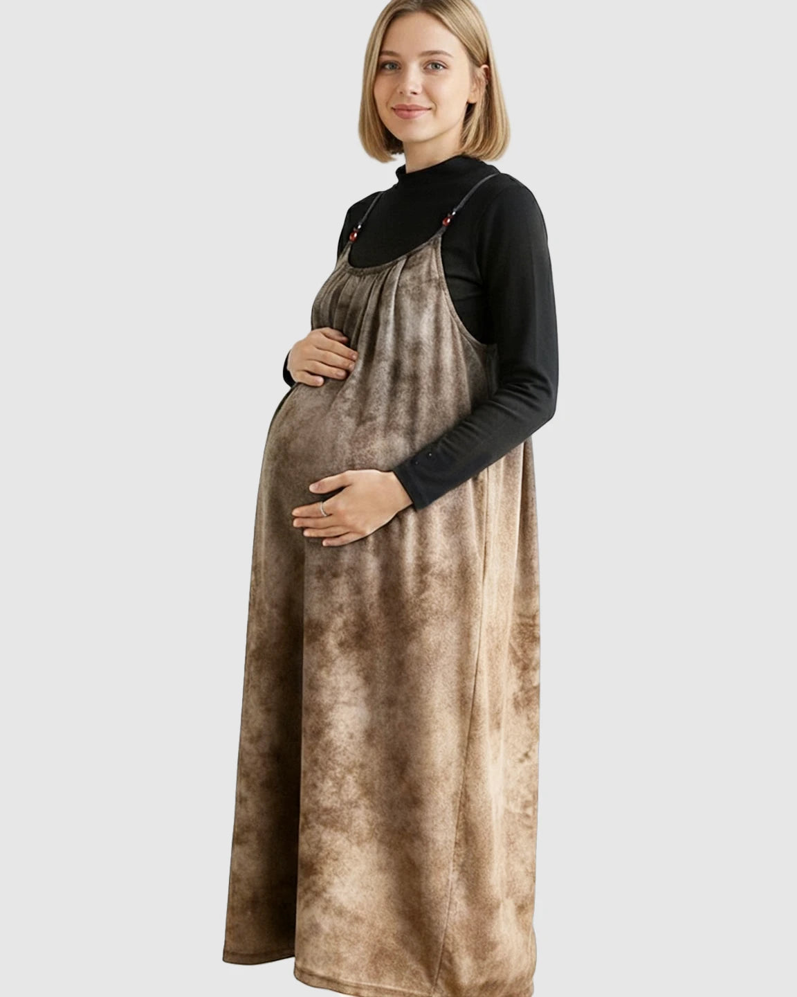 Adjustable Strap Vintage-Style Maternity Suspender Midi Dress