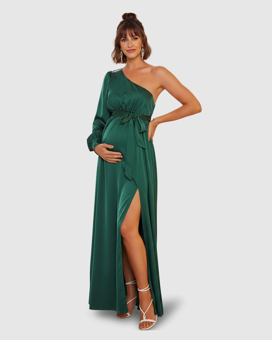 One-Shoulder Elegant Maternity Maxi Dress