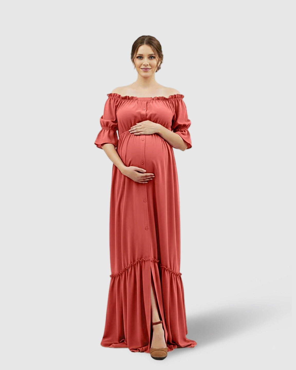Elegant Off-Shoulder Flared Maternity Long Dress