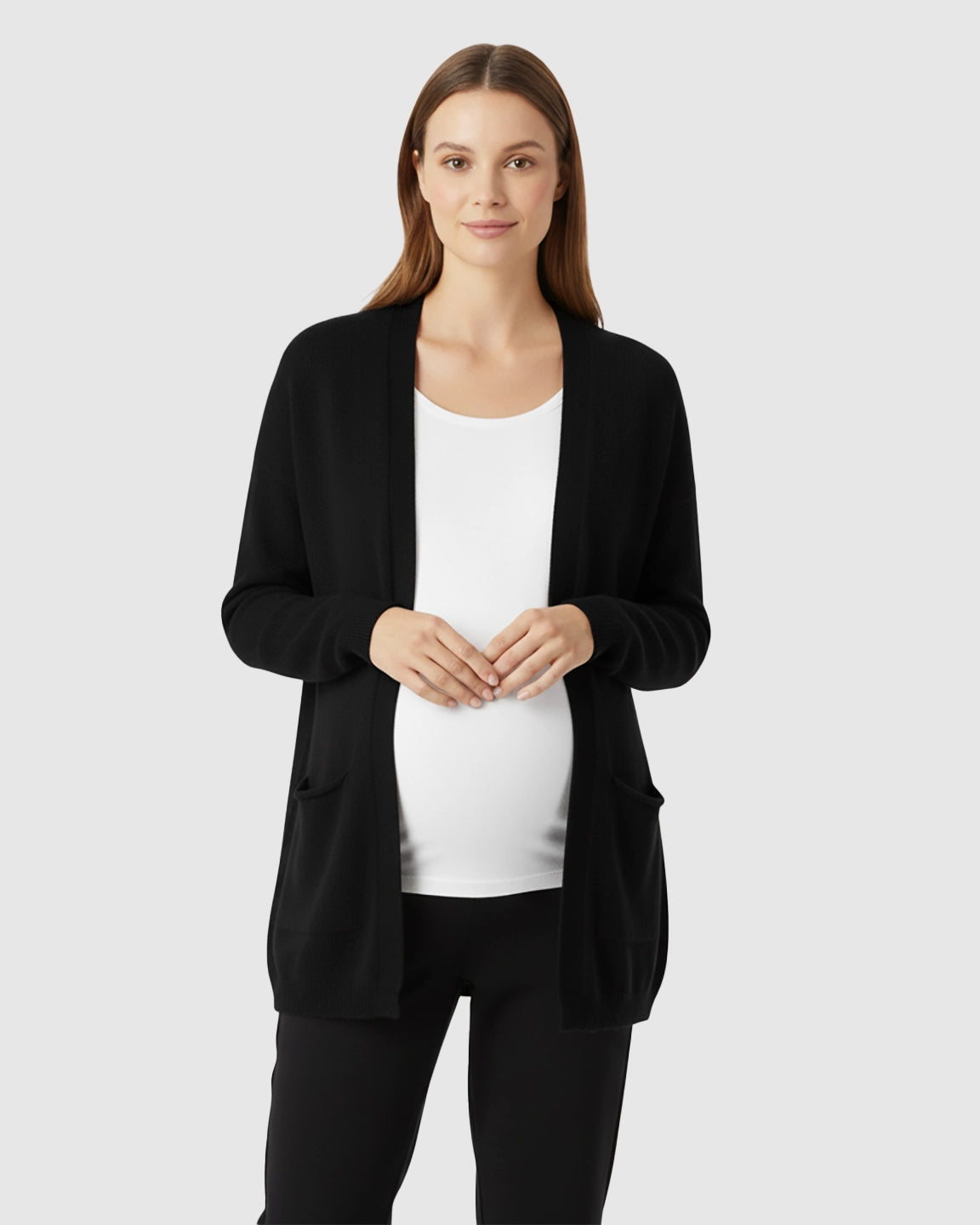 Cozy Wool Blend Long Knit Maternity Cardigan