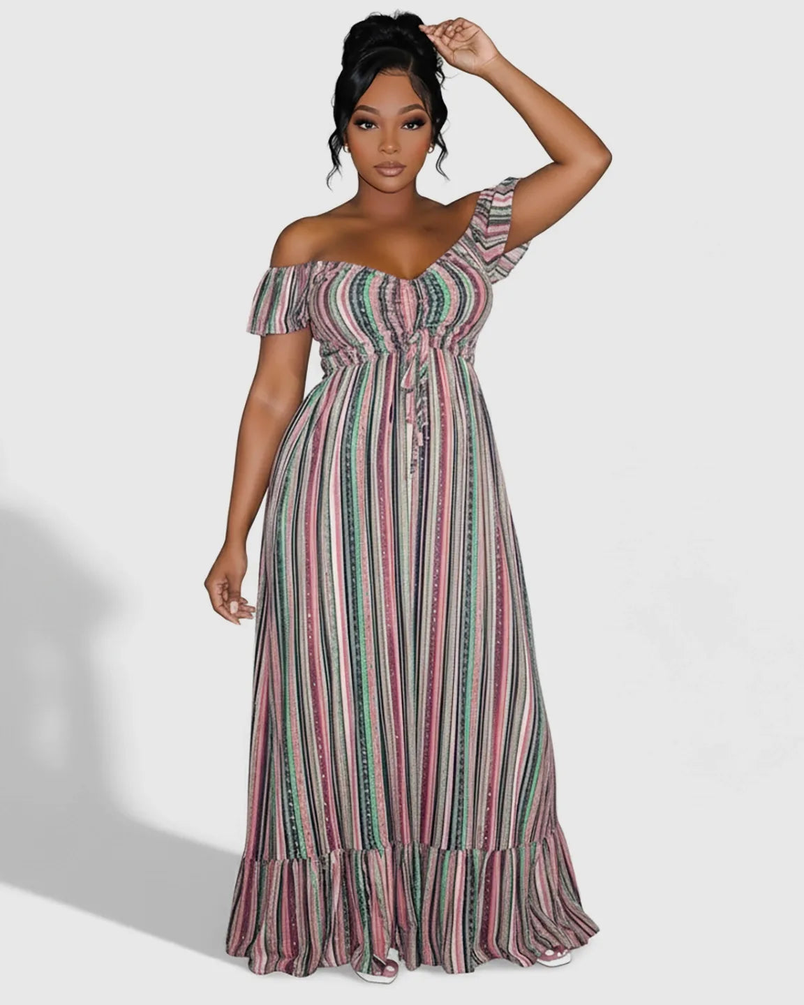 Off-Shoulder Elegant Floor-Length Maternity Maxi Dress