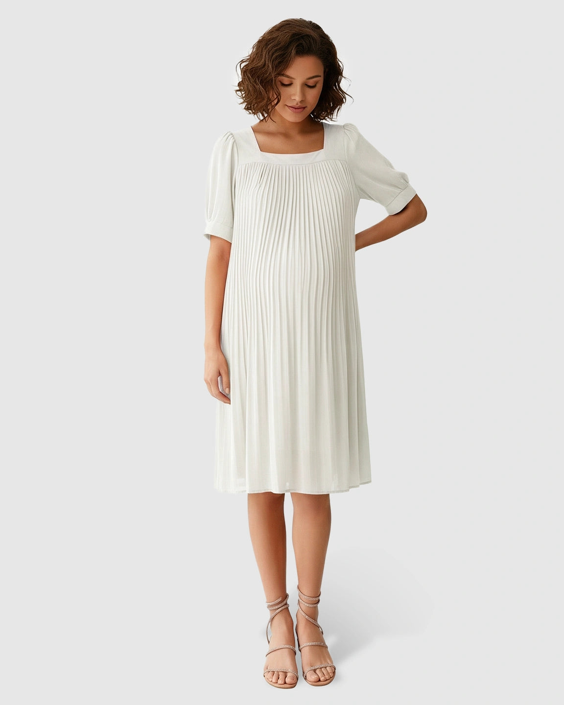 Pleated Flowy-Style Maternity Short Dress