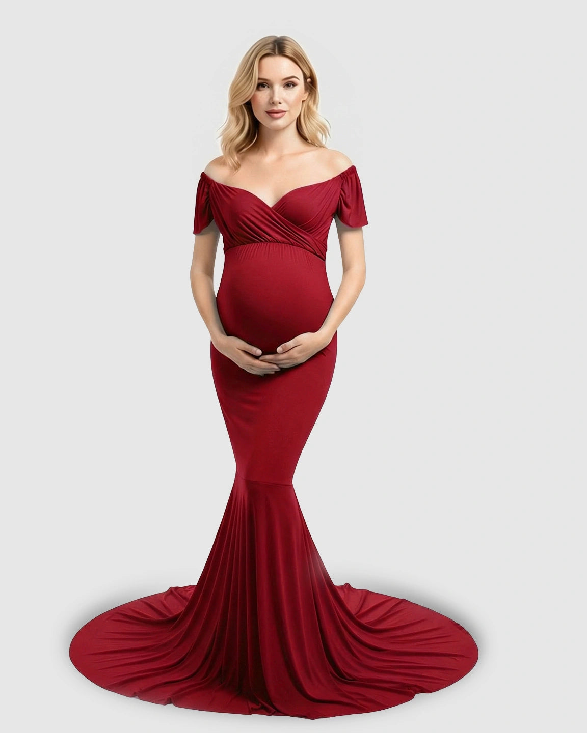 Off-Shoulder Fitted Mermaid Style Maternity Photoshoot Gown
