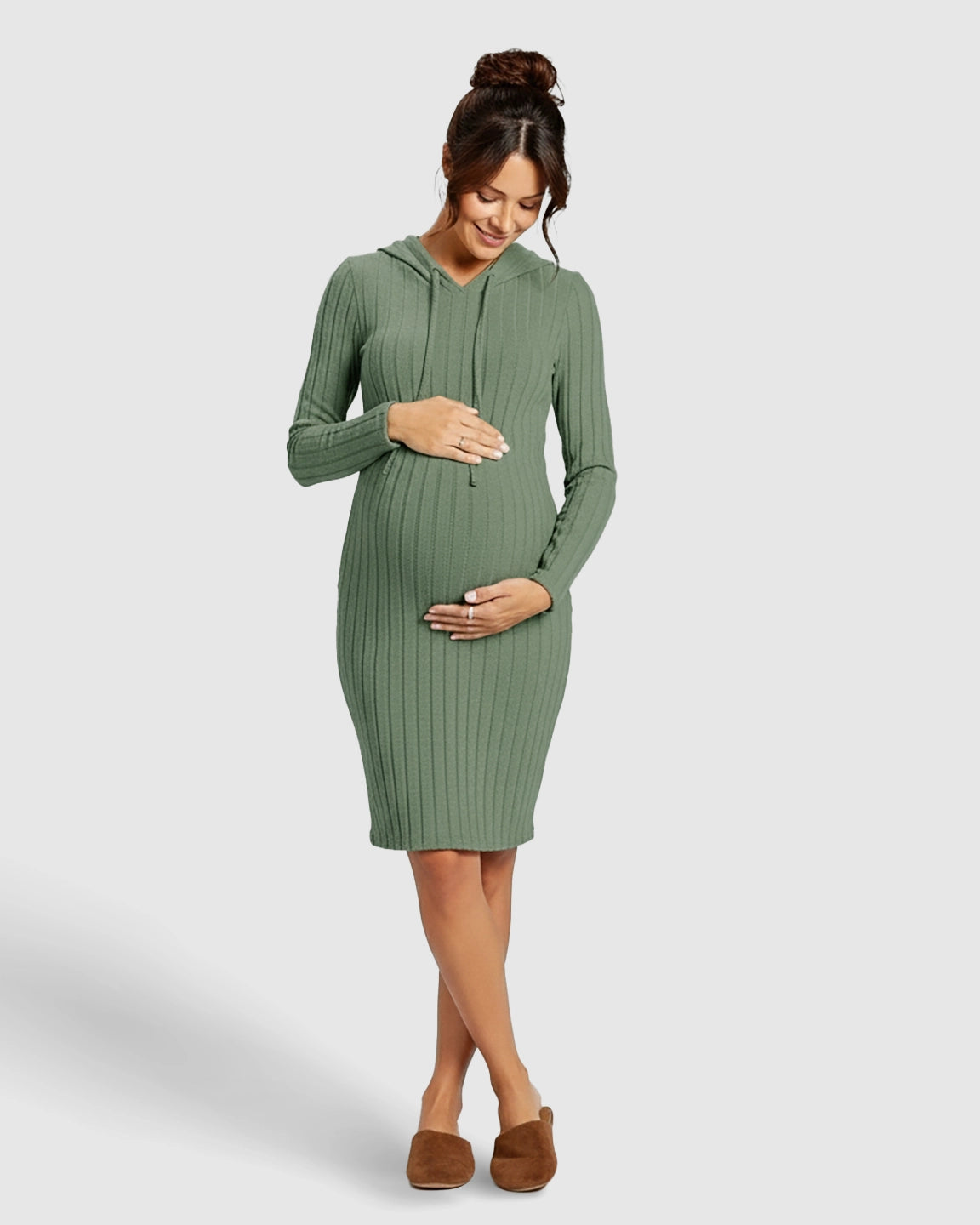 Ribbed Bodycon Hooded Maternity Midi Dress