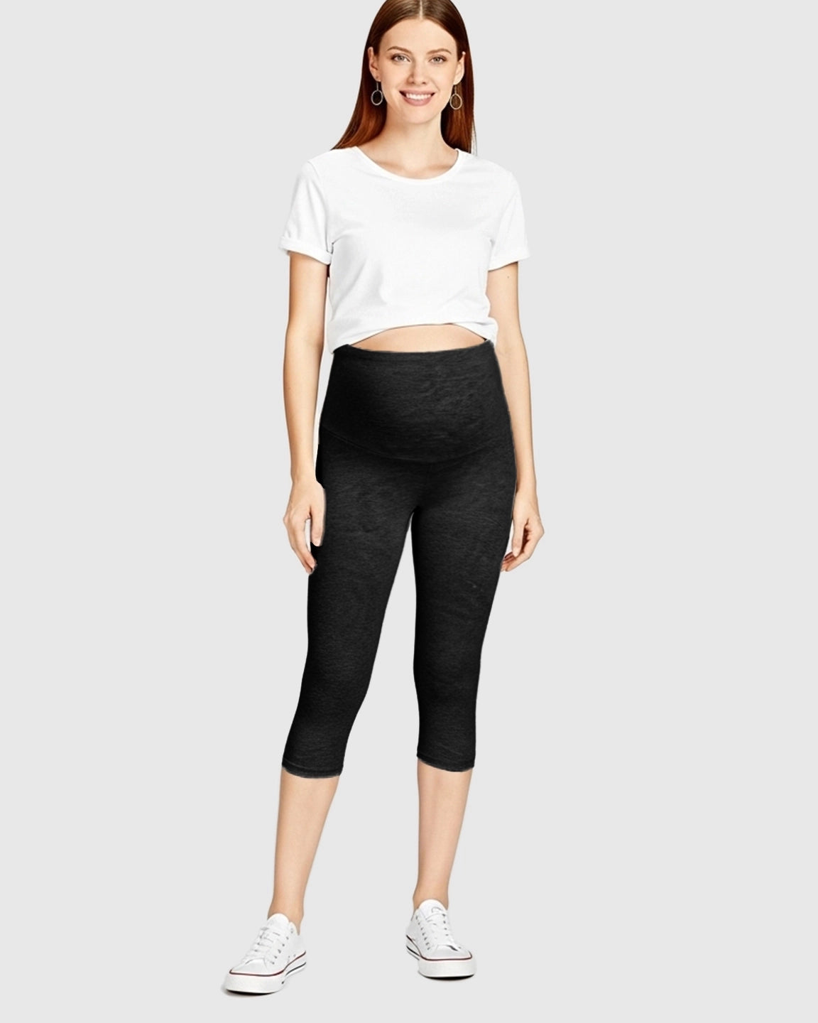 Elastic High-Waist Seven-Point Maternity Pants