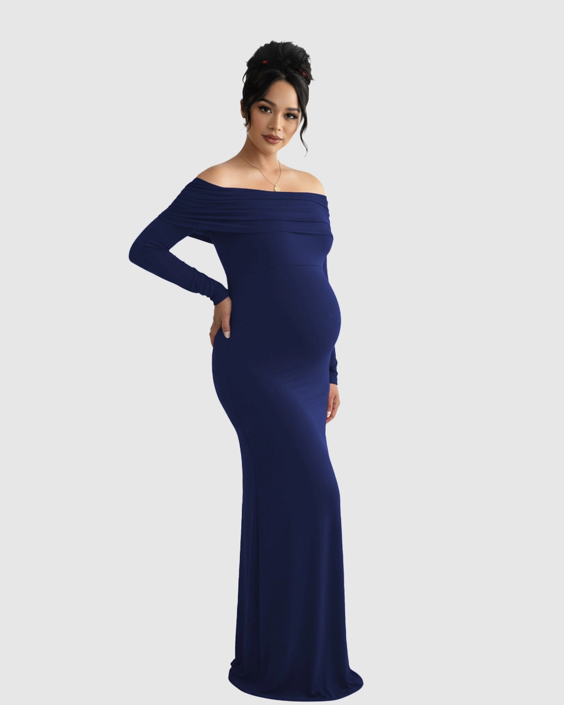 Off-Shoulder Cross-Back Maternity Evening Gown