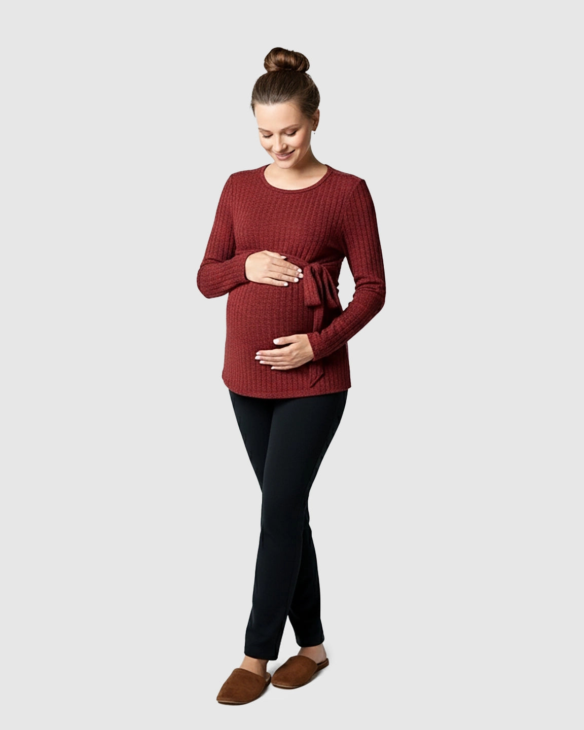 Ribbed Knit Tie-Waist Long Sleeve Maternity Top