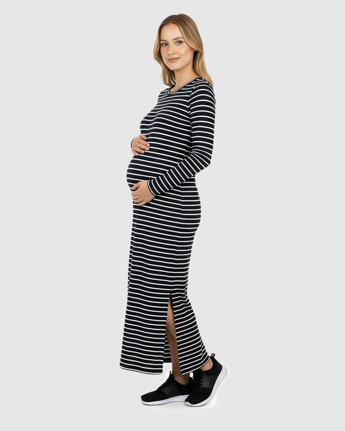 Side Slit Bodycon Maternity Midi Dress