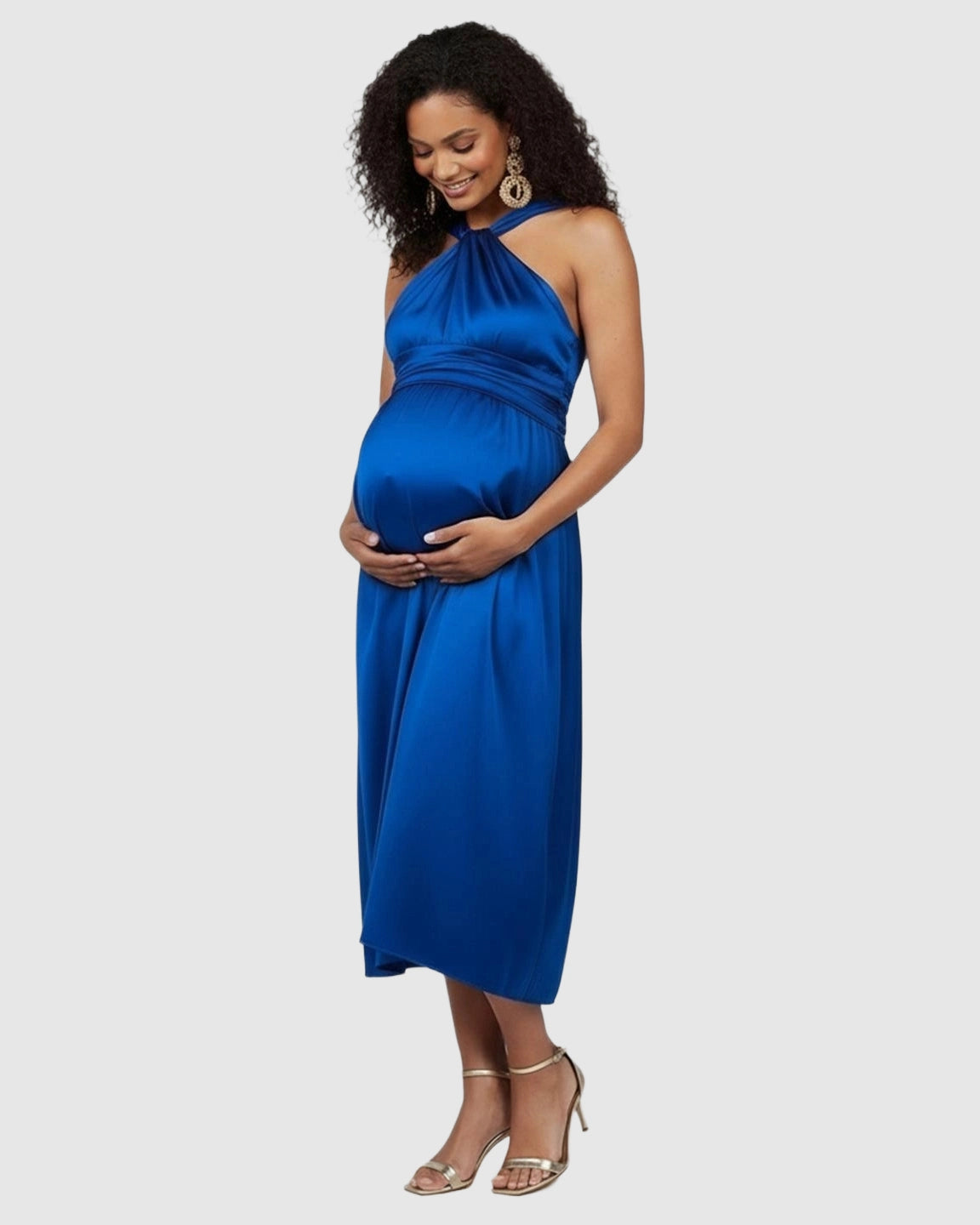 Elegant Halter Neck Tie Waist Maternity Maxi Dress
