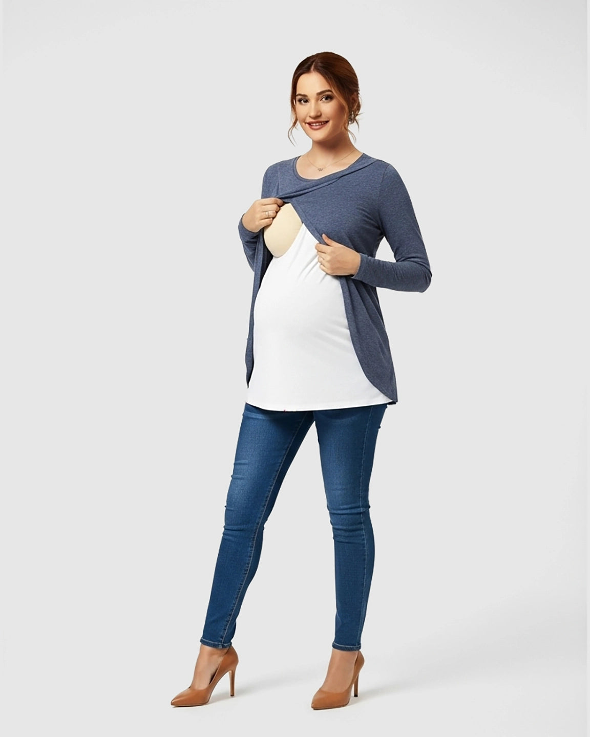 Layered Cross-Front Long Sleeve Nursing Top