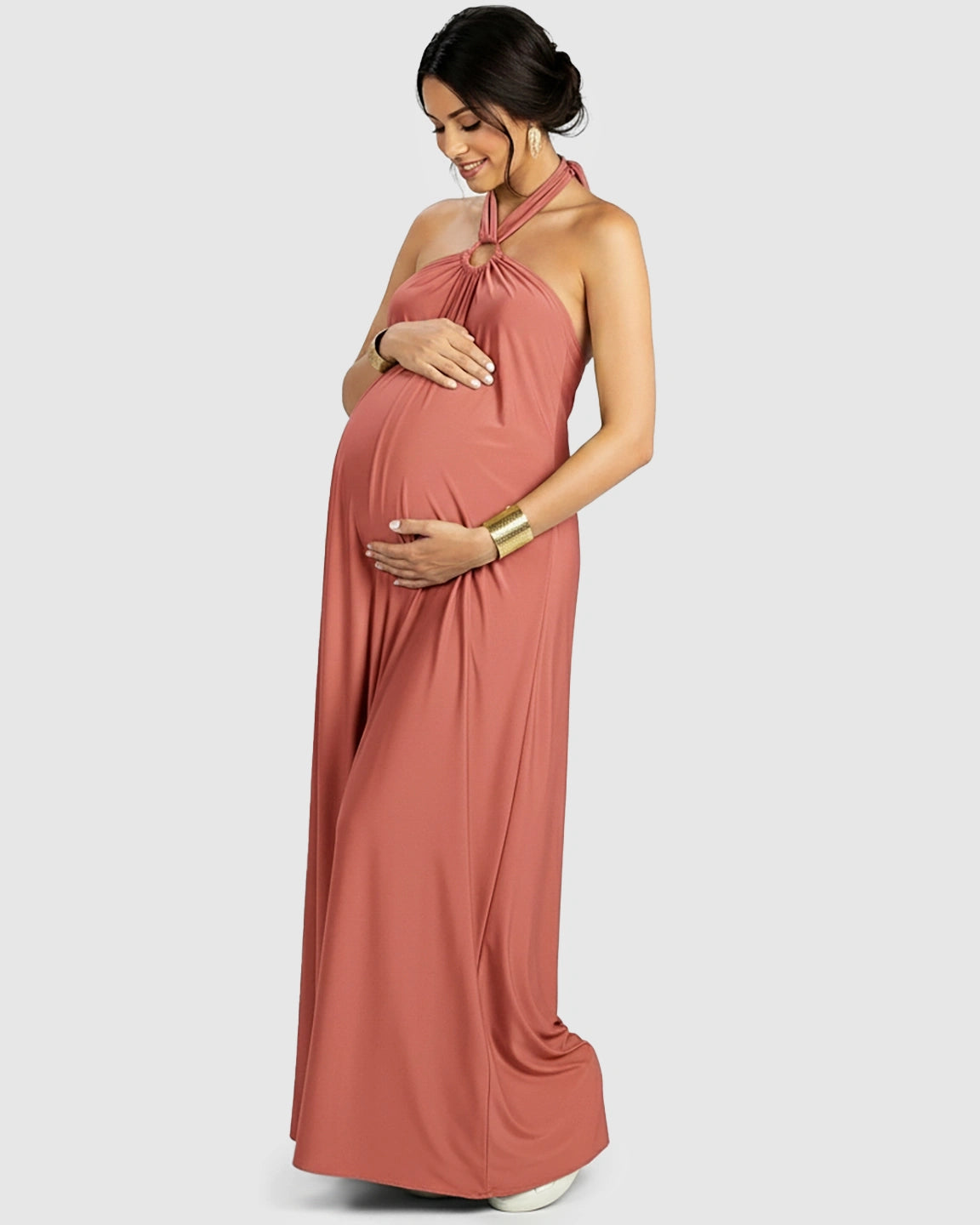 Backless Halter Neck Chiffon Maternity Maxi Dress