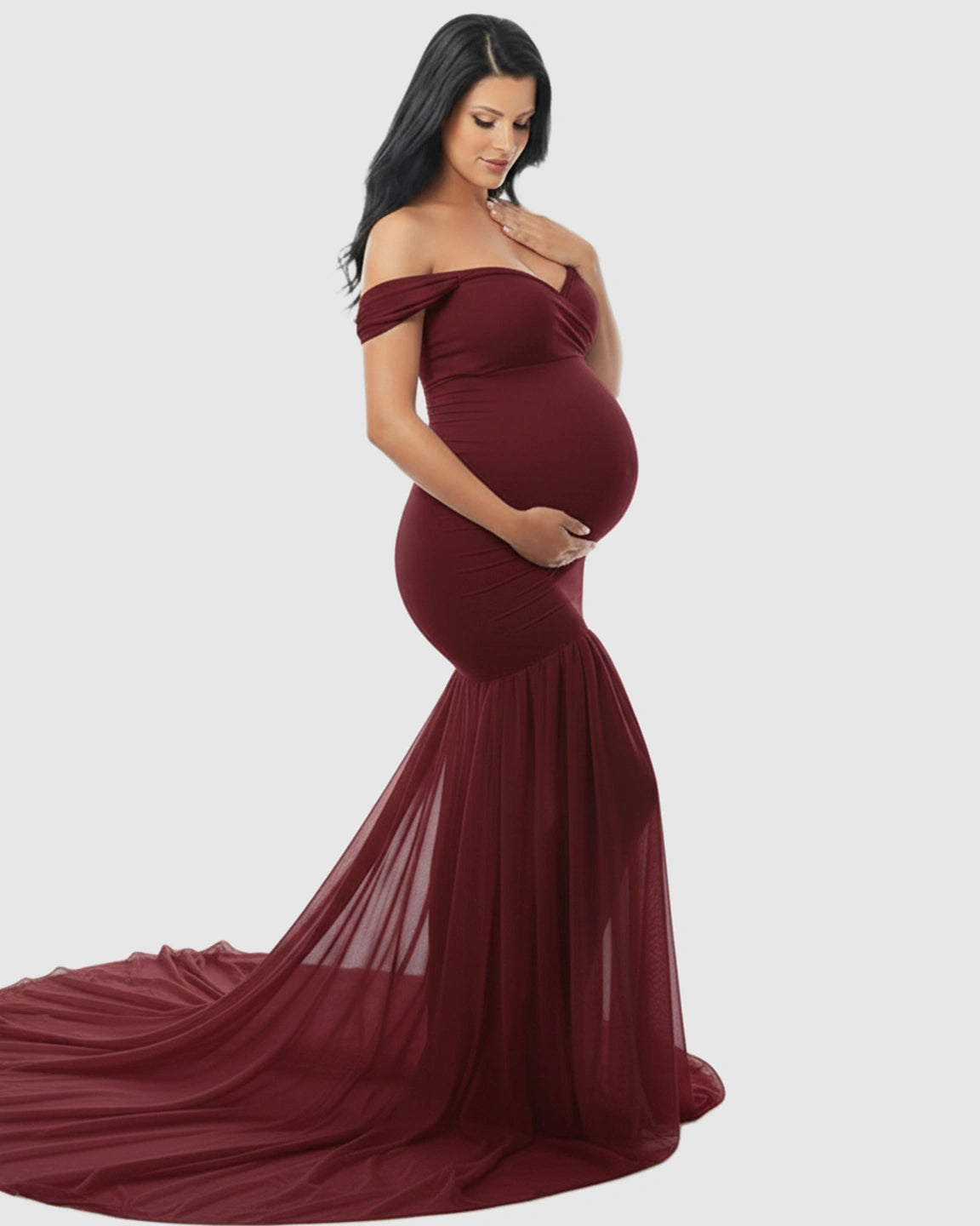 Flowy Off-Shoulder Maternity Photoshoot Gown