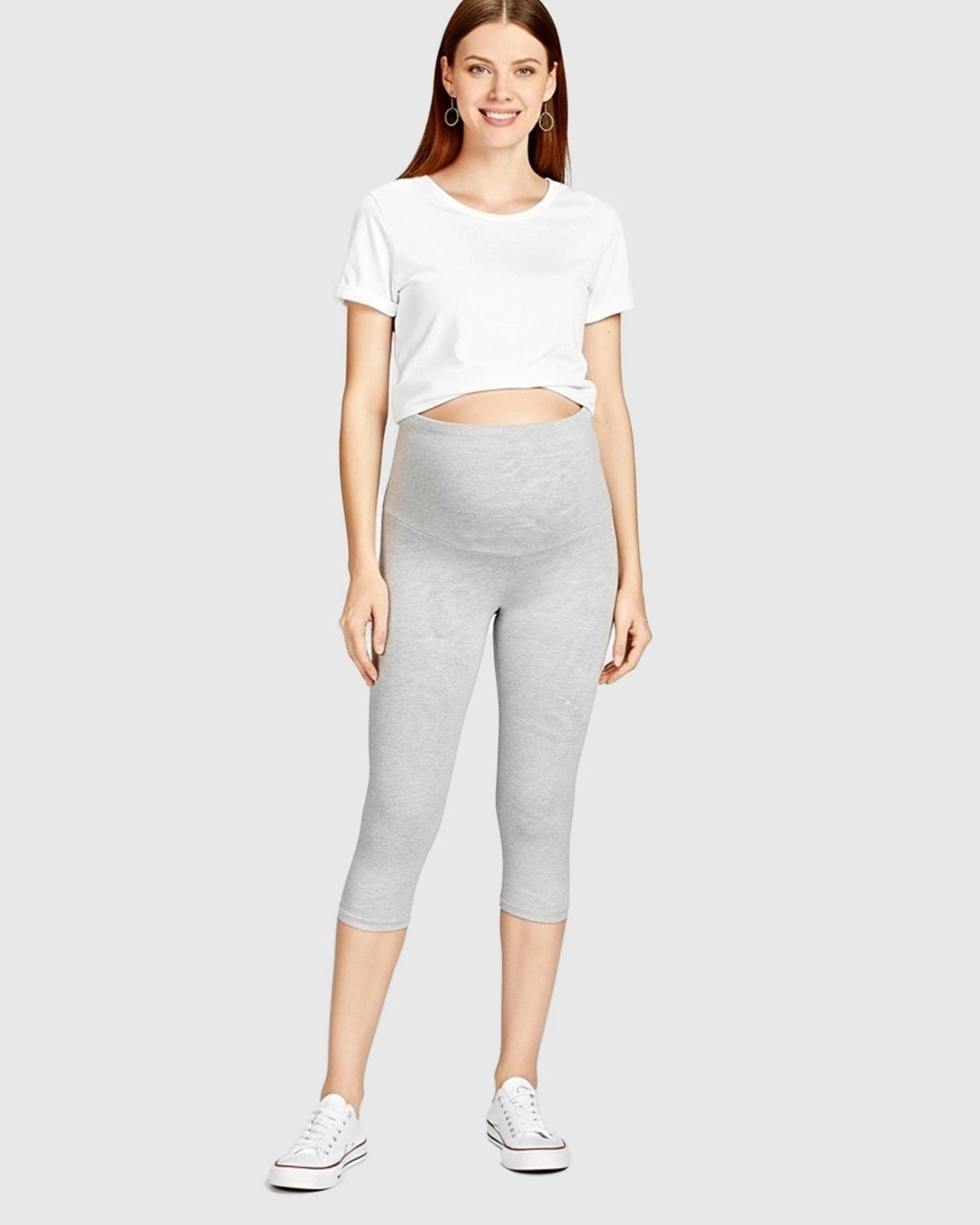 Elastic High-Waist Seven-Point Maternity Pants