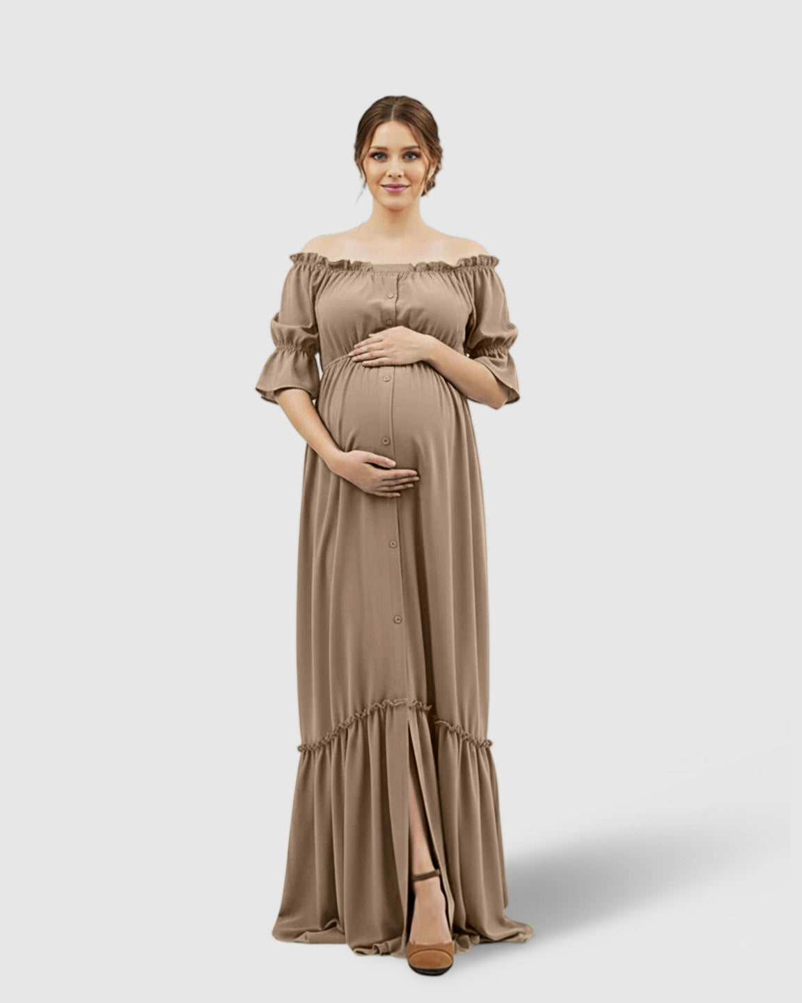 Elegant Off-Shoulder Flared Maternity Long Dress