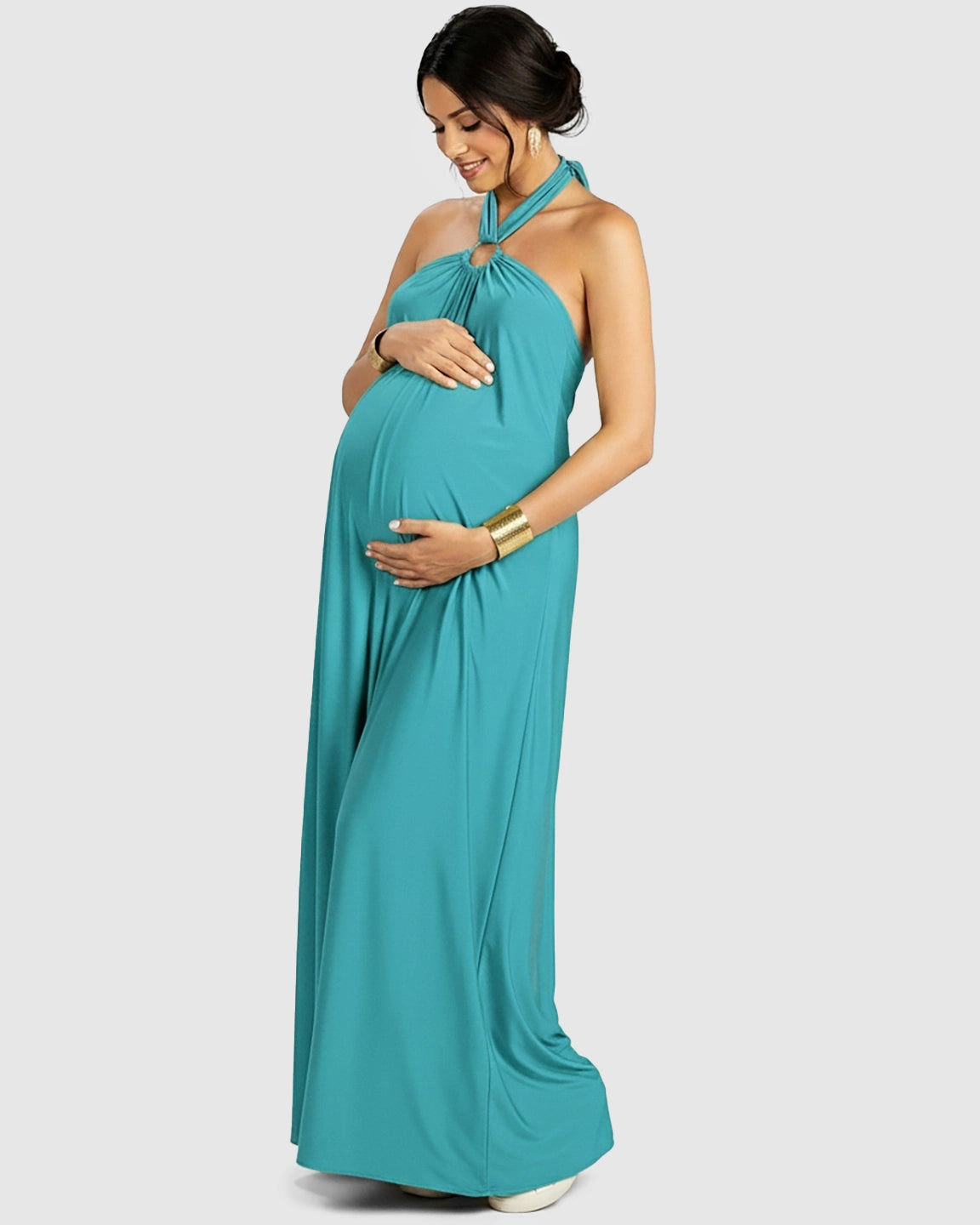 Backless Halter Neck Chiffon Maternity Maxi Dress