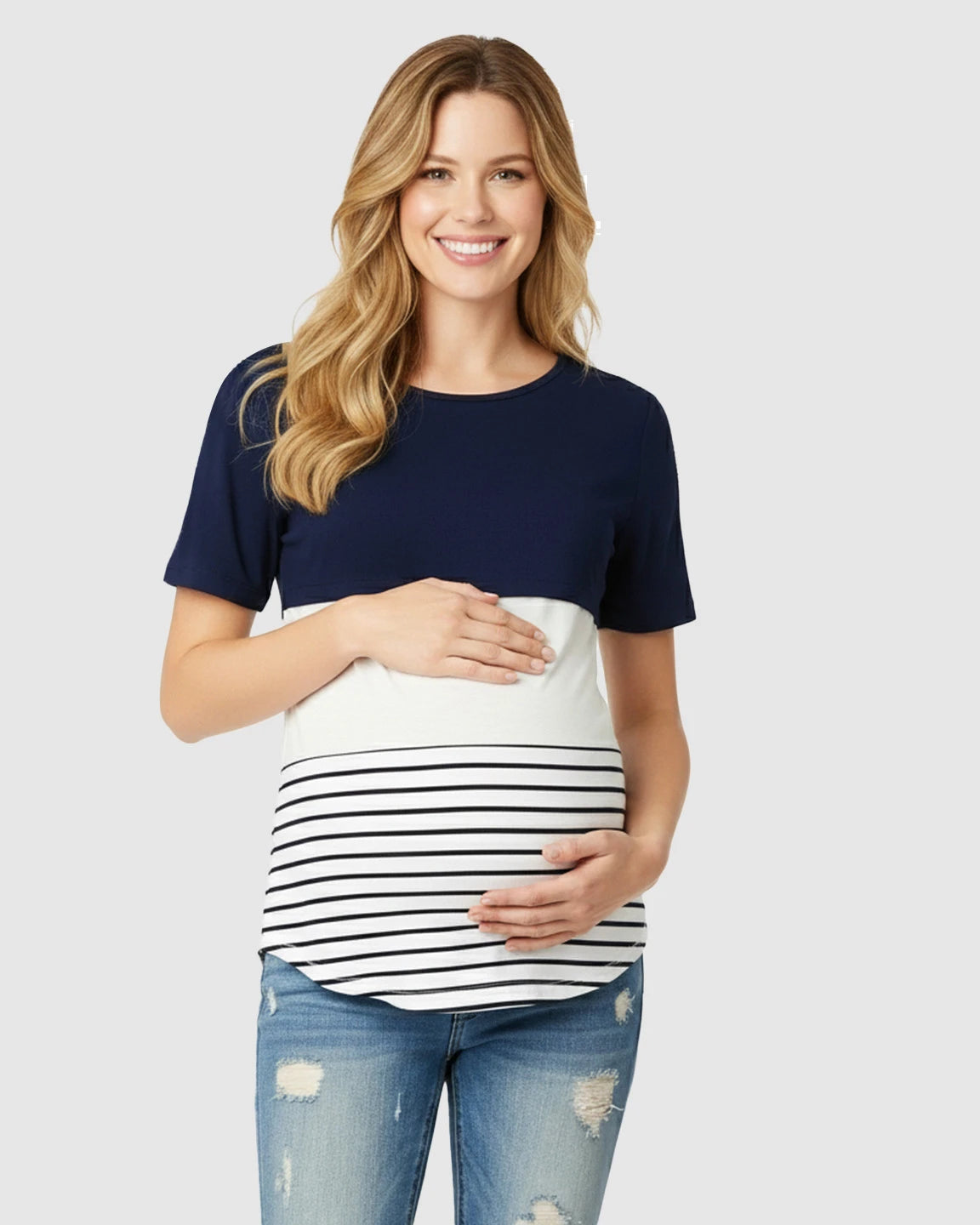 Hidden Nursing Access Colorblock Striped Maternity Top