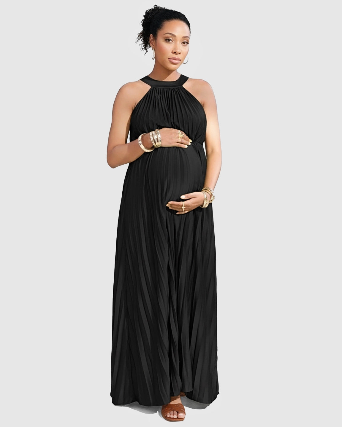 Elegant Faux Silk Floor Length Maternity Maxi Dress