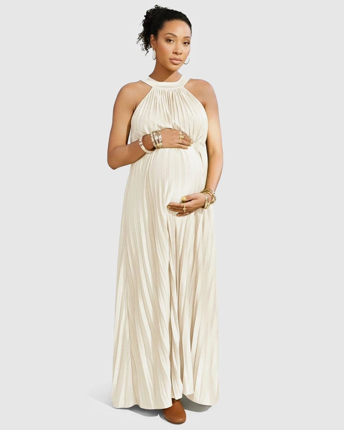 Elegant Faux Silk Floor Length Maternity Maxi Dress