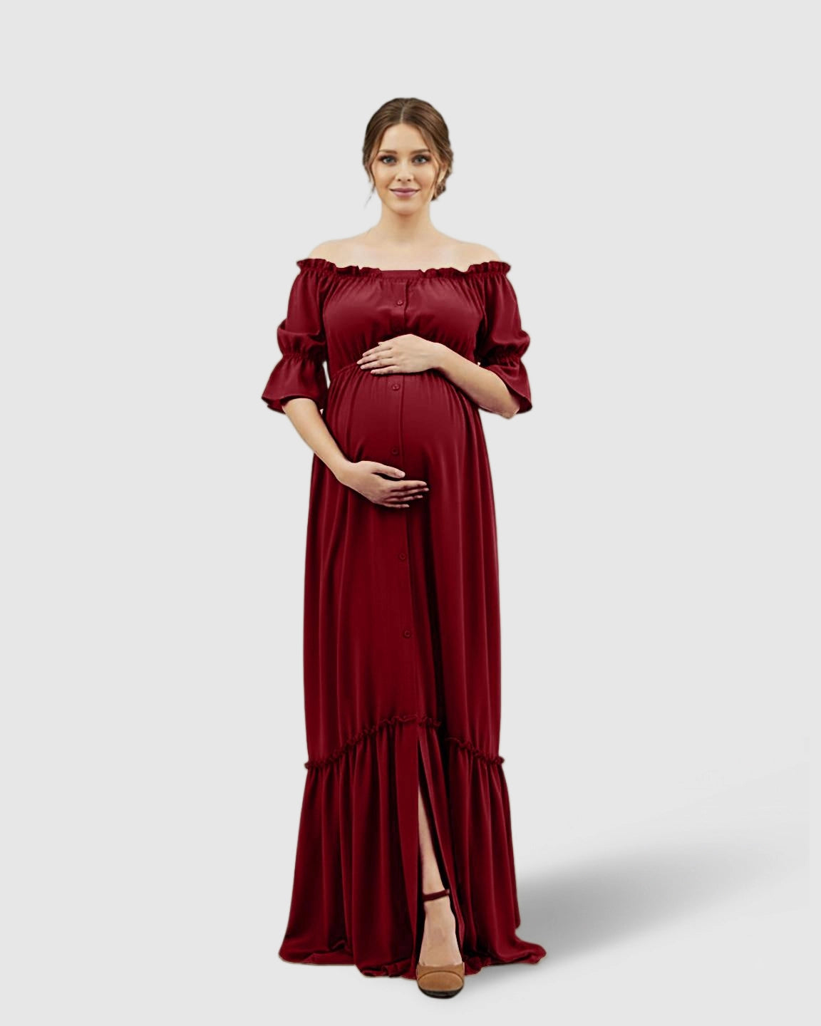 Elegant Off-Shoulder Flared Maternity Long Dress