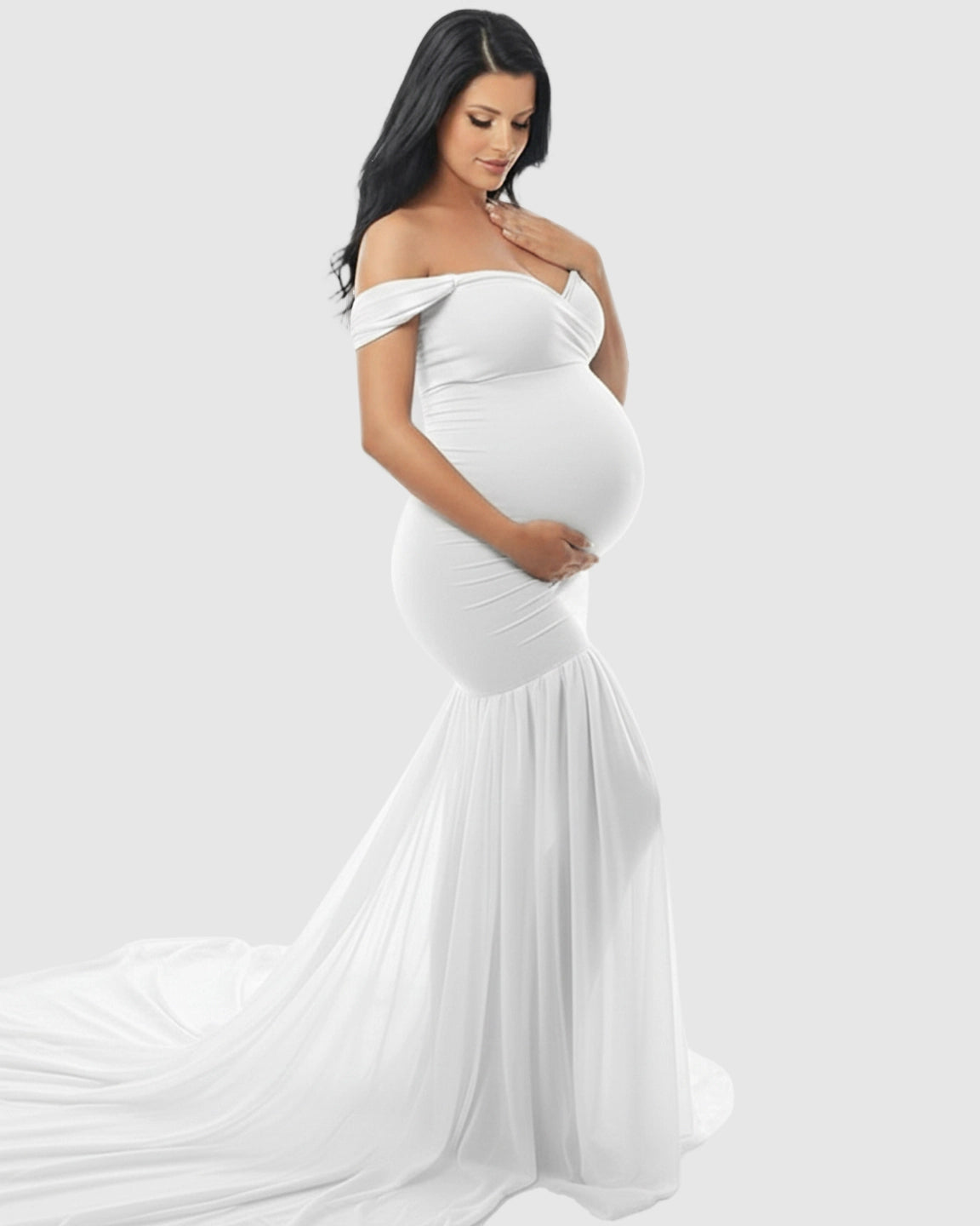 Flowy Off-Shoulder Maternity Photoshoot Gown