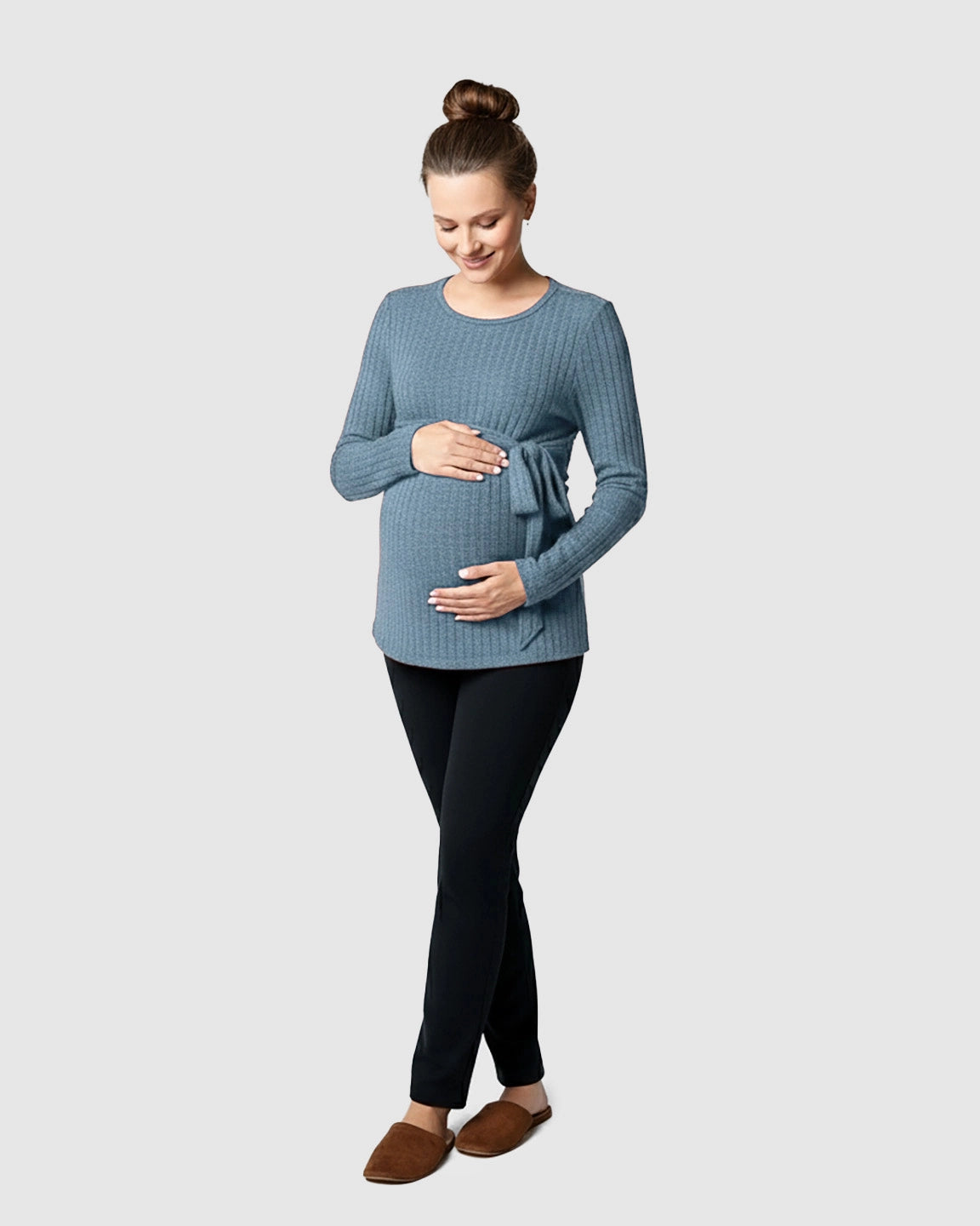 Ribbed Knit Tie-Waist Long Sleeve Maternity Top
